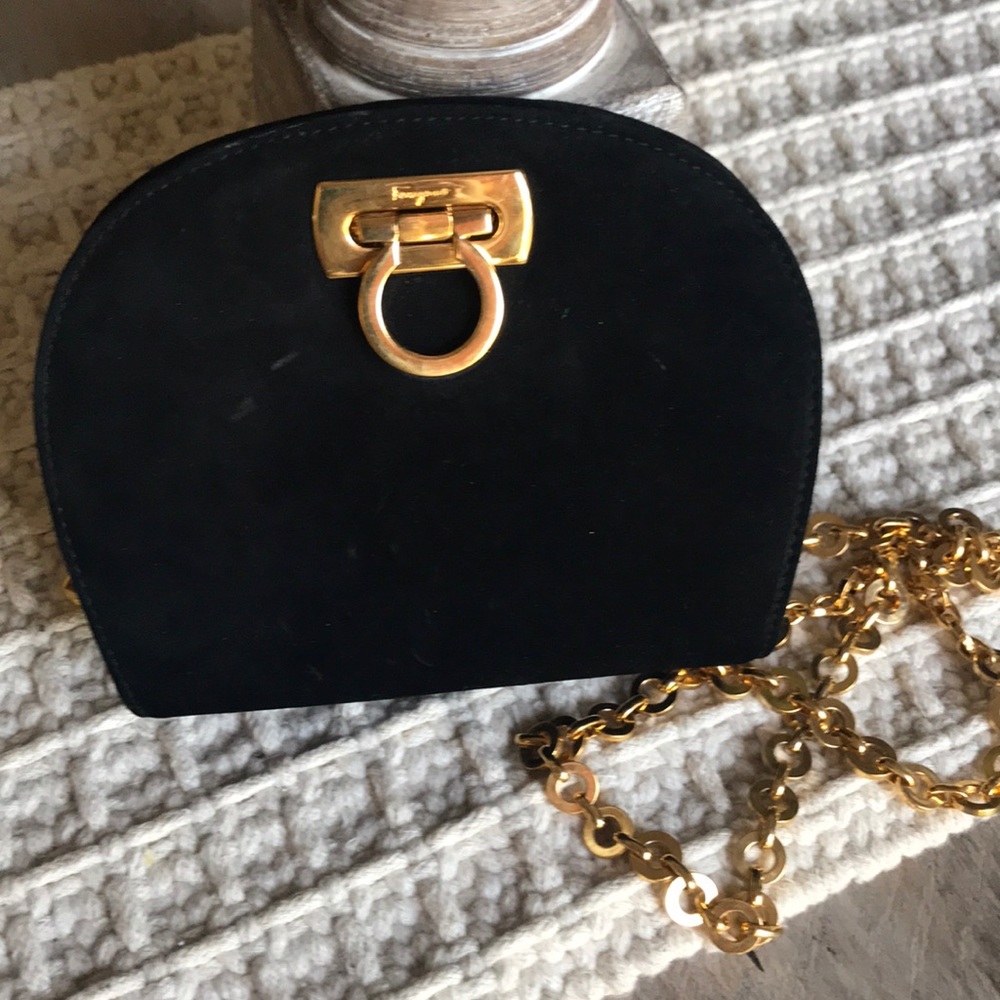 Ferragamo suede black crossbody bag